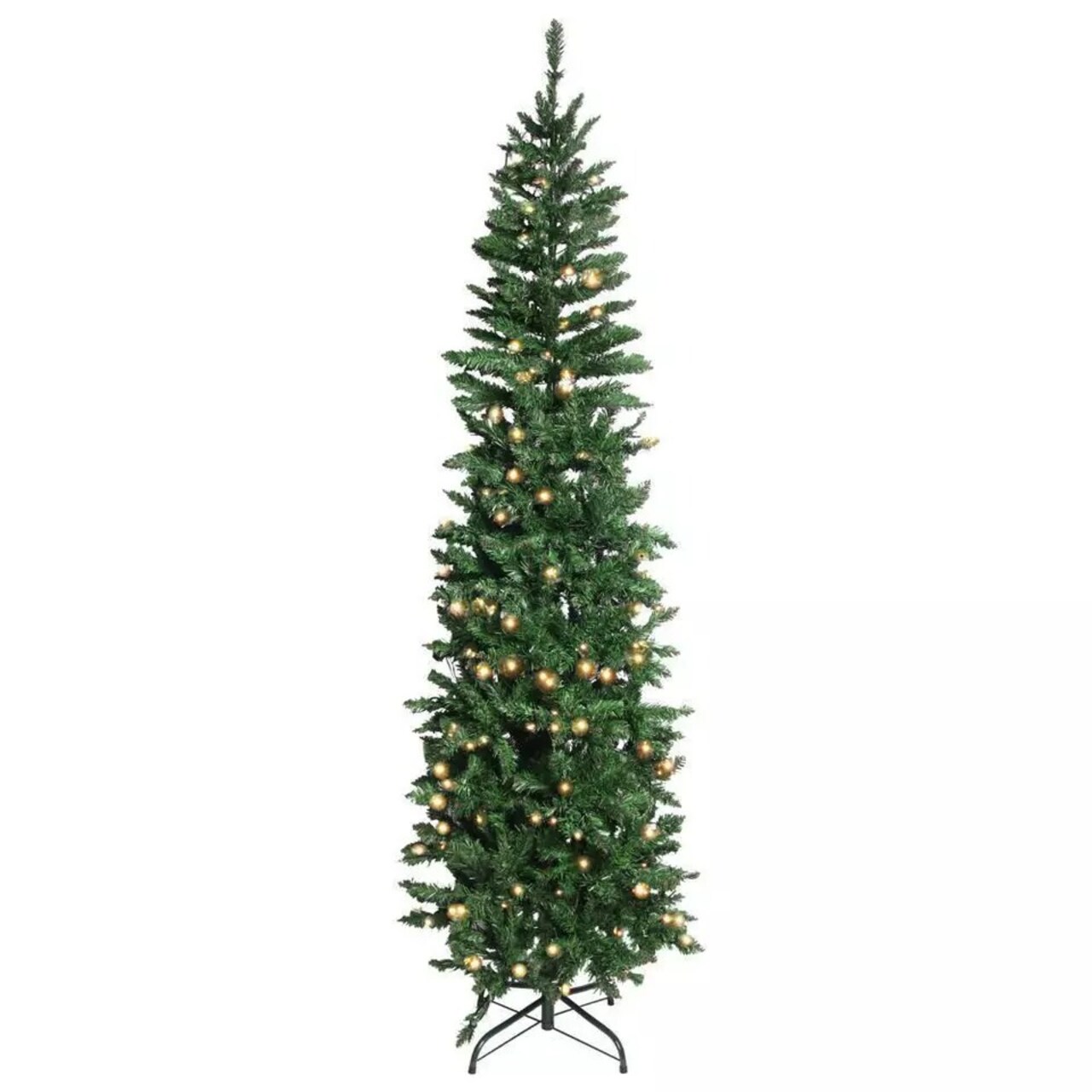 6.5Ft Pre-lit Artificial Pencil Christmas Tree Green with LED Lights